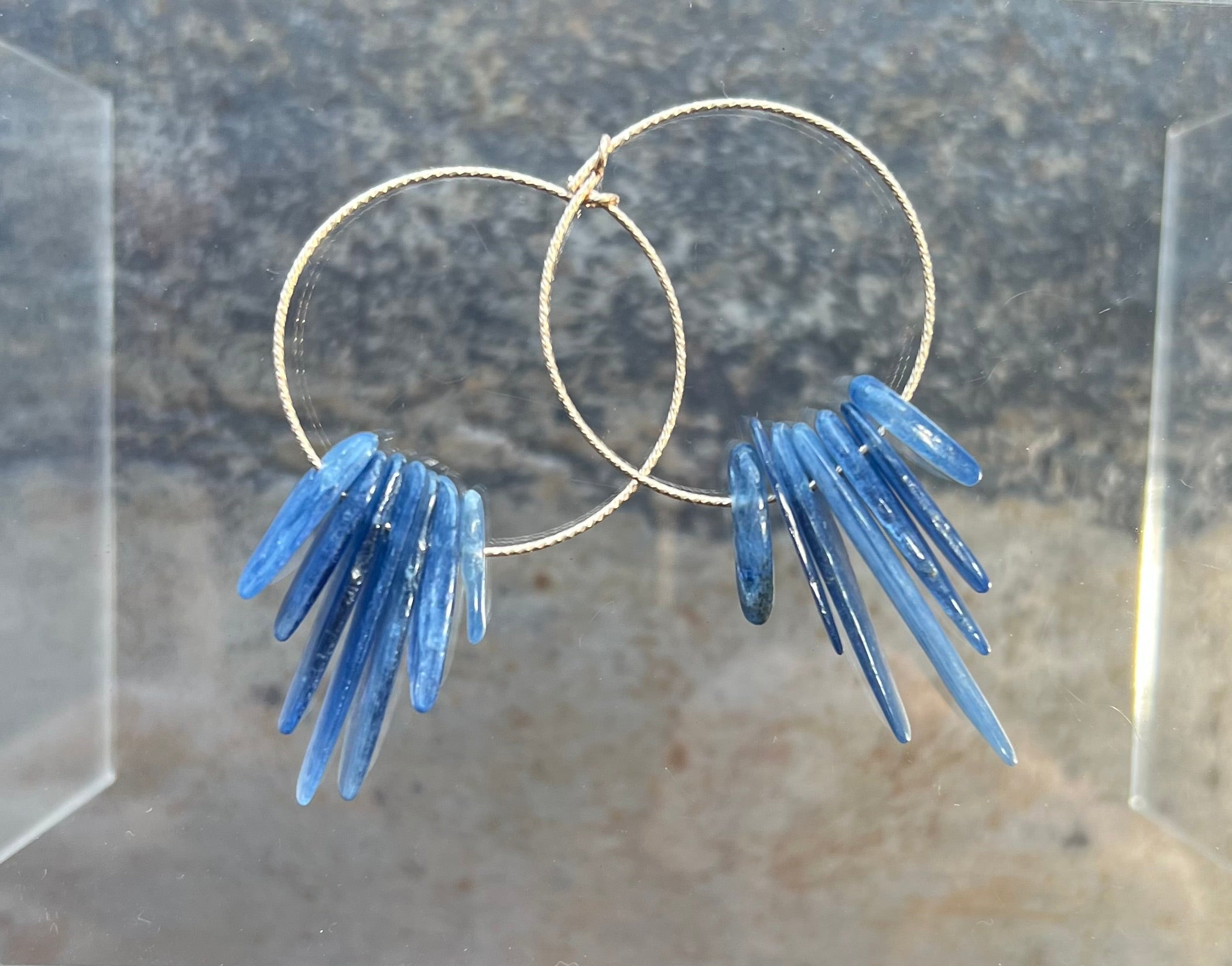 INDIGO Earrings Blue Kyanite Crystal Charm 14K Gold 14/20 Hoops