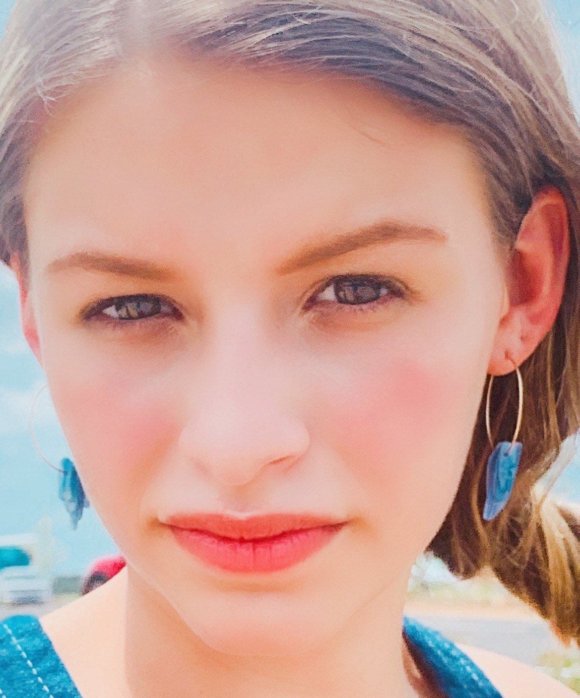 INDIGO Earrings Blue Kyanite Crystal Charm 14K Gold 14/20 Hoops