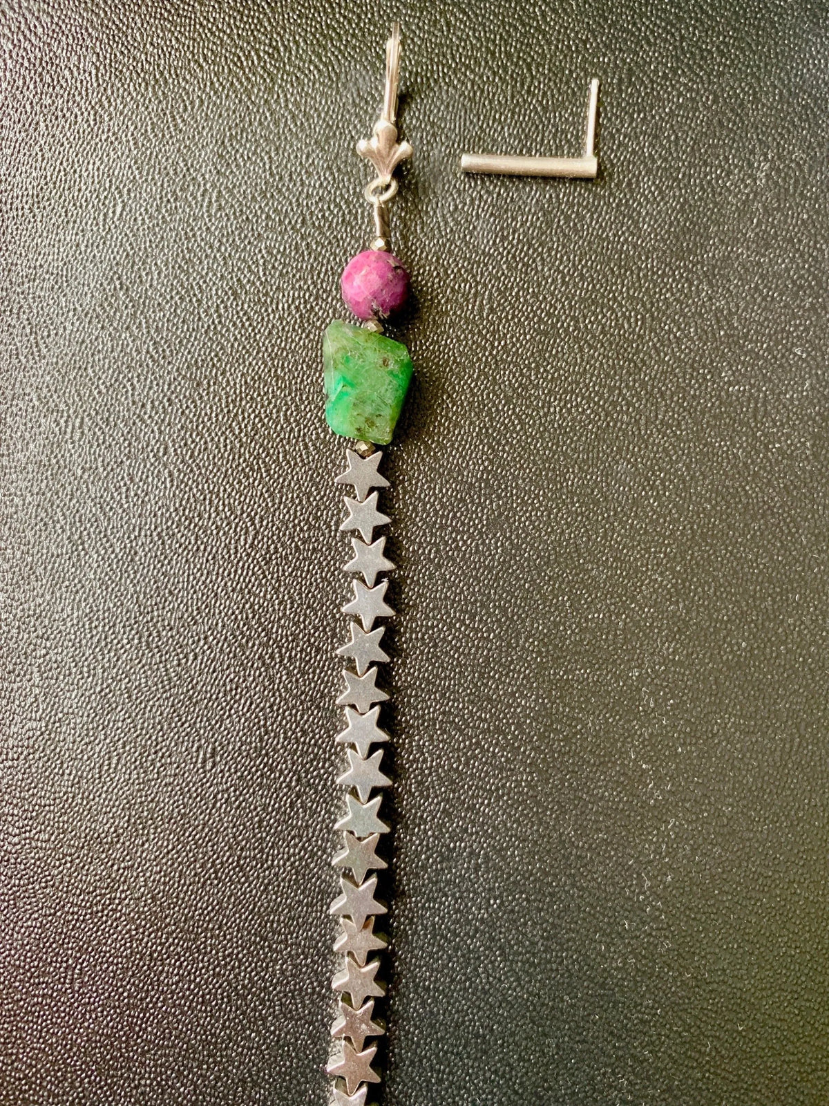 IVY Asymmetric Mismatch Earring Set Hematite Stars Emerald Ruby