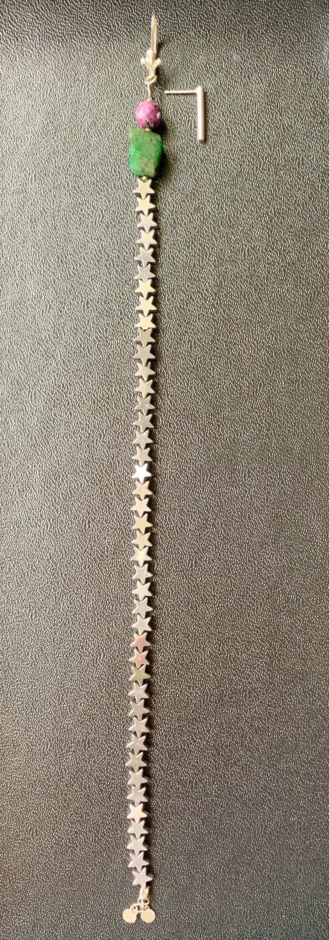 IVY Asymmetric Mismatch Earring Set Hematite Stars Emerald Ruby