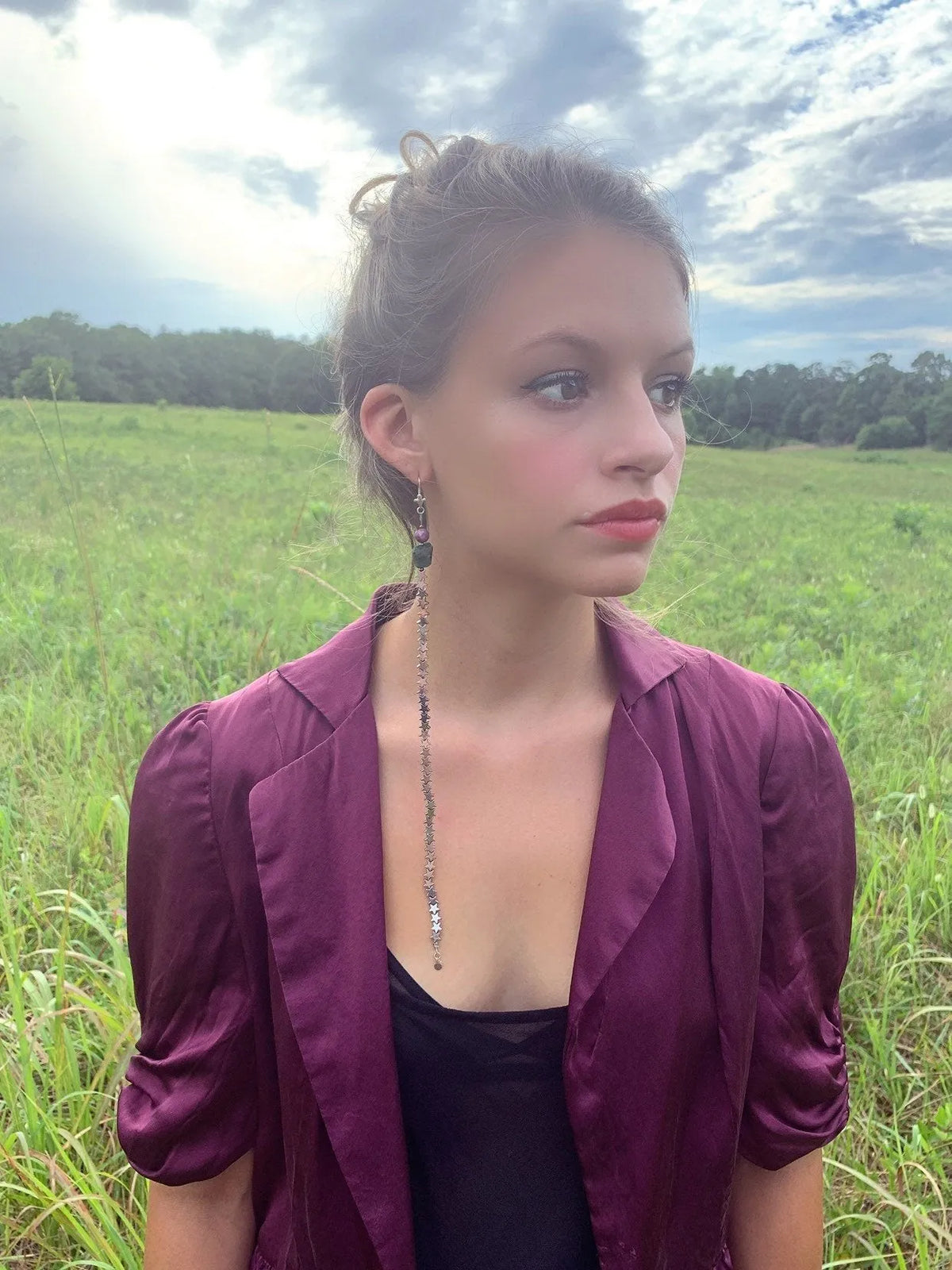 IVY Asymmetric Mismatch Earring Set Hematite Stars Emerald Ruby