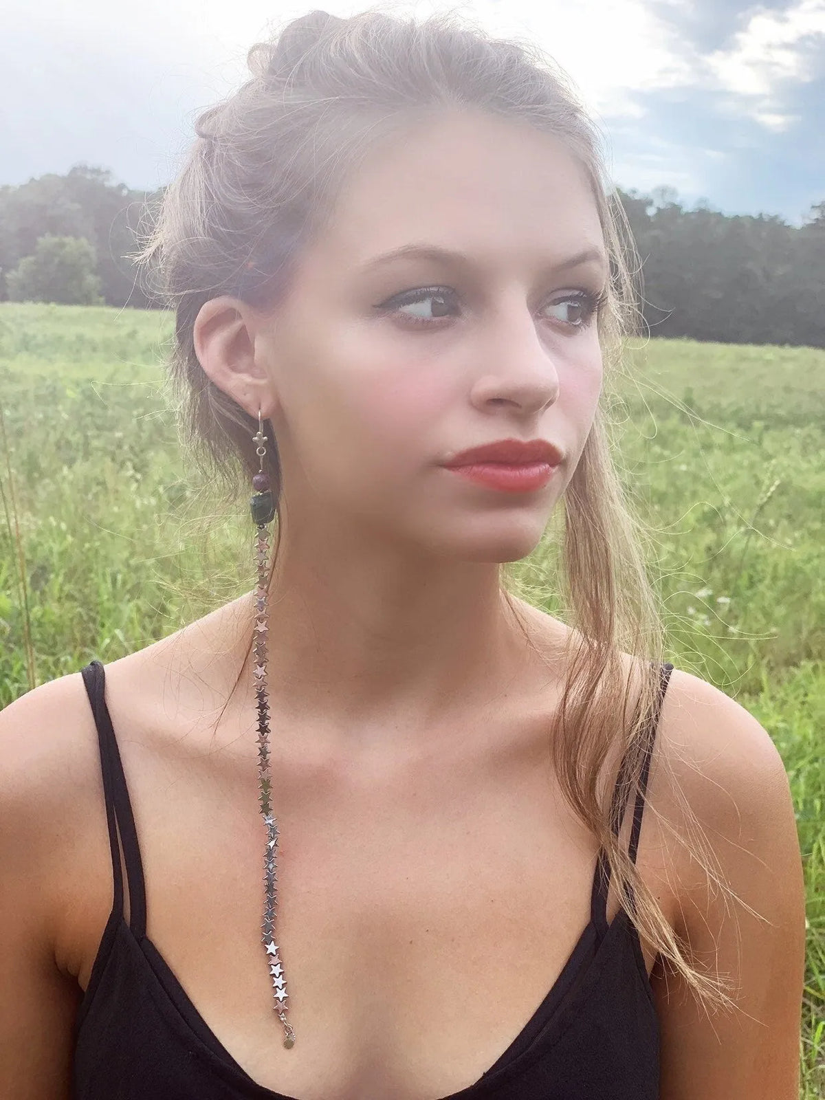 IVY Asymmetric Mismatch Earring Set Hematite Stars Emerald Ruby