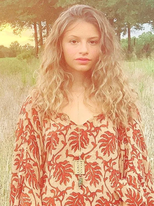 JAMESON Lariat Necklace Antique Brass Charm Fragment Turquoise