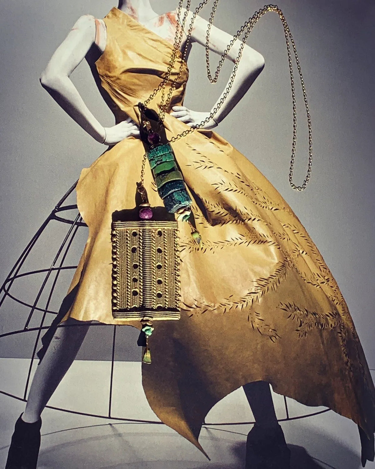 JAMESON Lariat Necklace Antique Brass Charm Fragment Turquoise