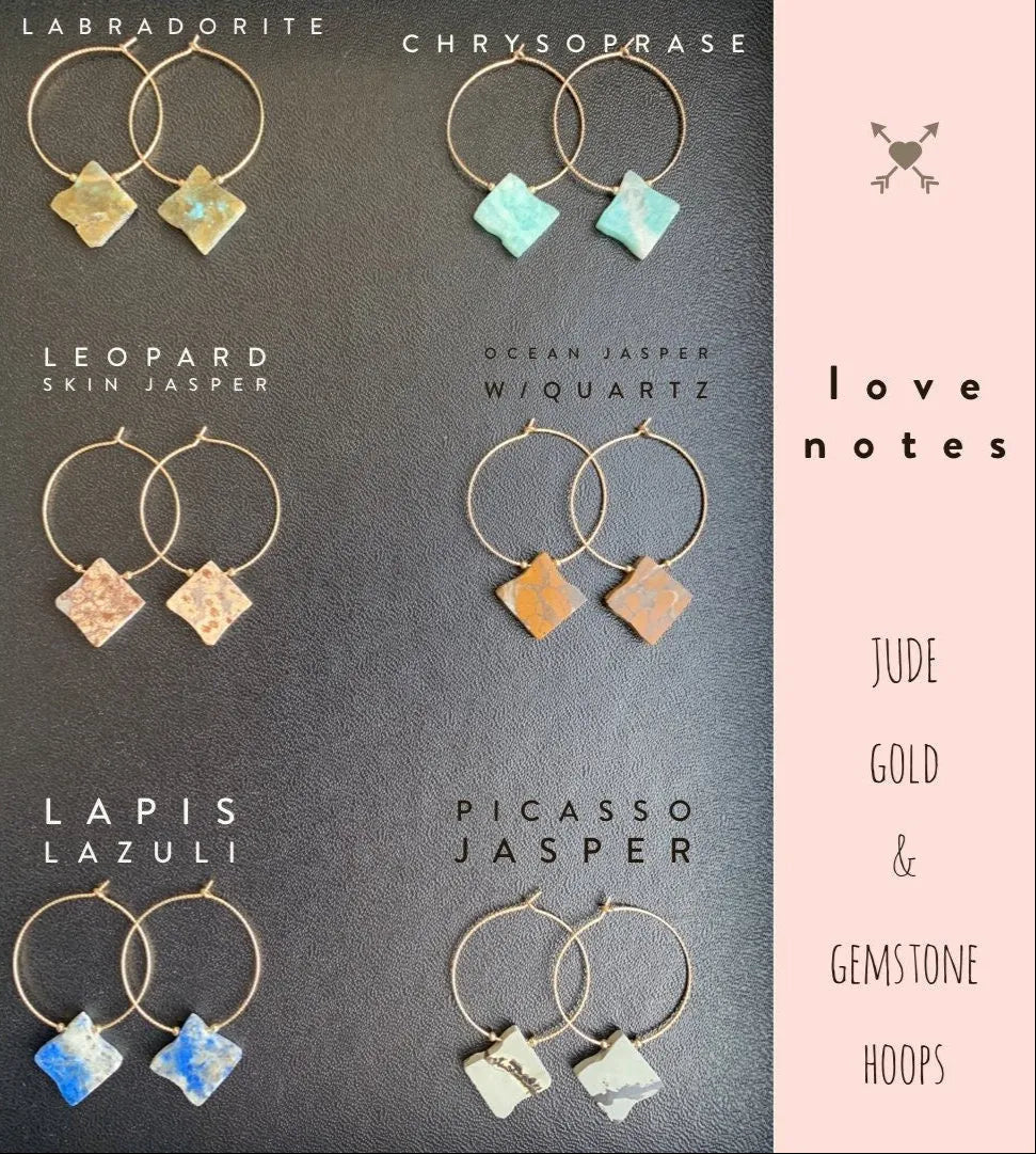 JUDE Gemstone 14K Gold or Sterling Silver Hoops & Beads Resort Gift Spa Minimal Style