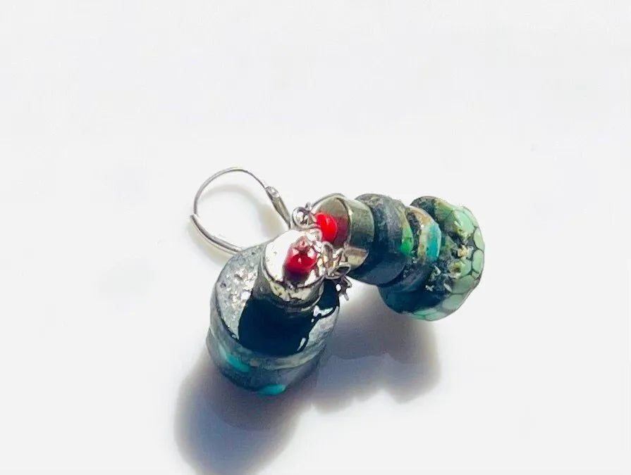 KENNEDY Earrings Beach Resort Turquoise Pyrite Tribal Meets Boho