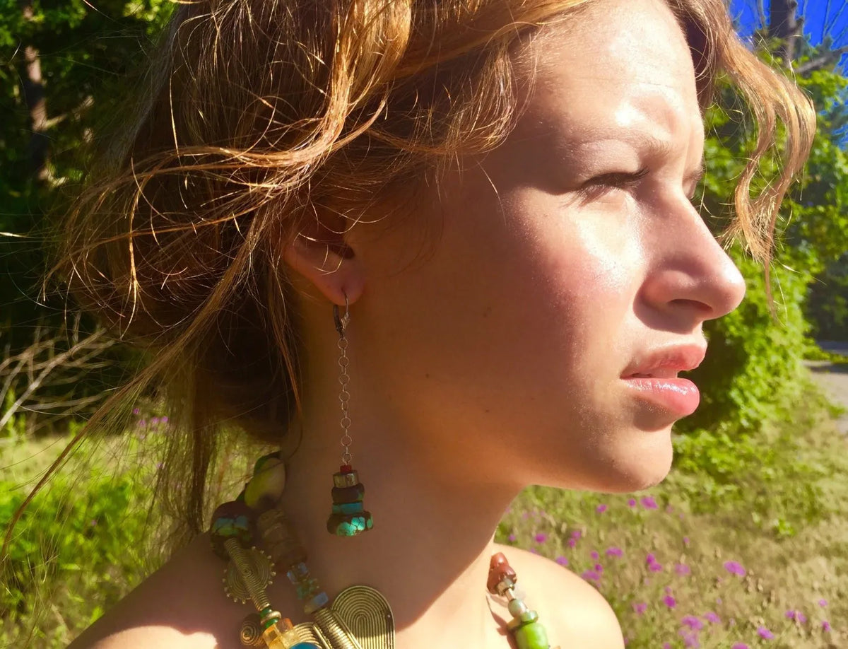 KENNEDY Earrings Beach Resort Turquoise Pyrite Tribal Meets Boho