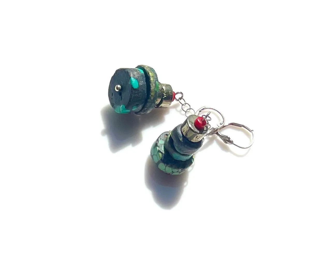 KENNEDY Earrings Beach Resort Turquoise Pyrite Tribal Meets Boho