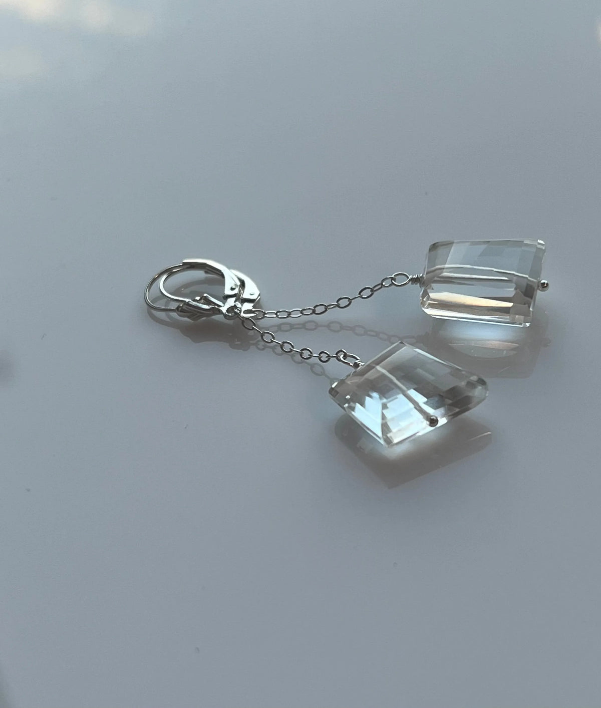 LARISSA Crystal Quartz Earrings Unique Cut Pattern