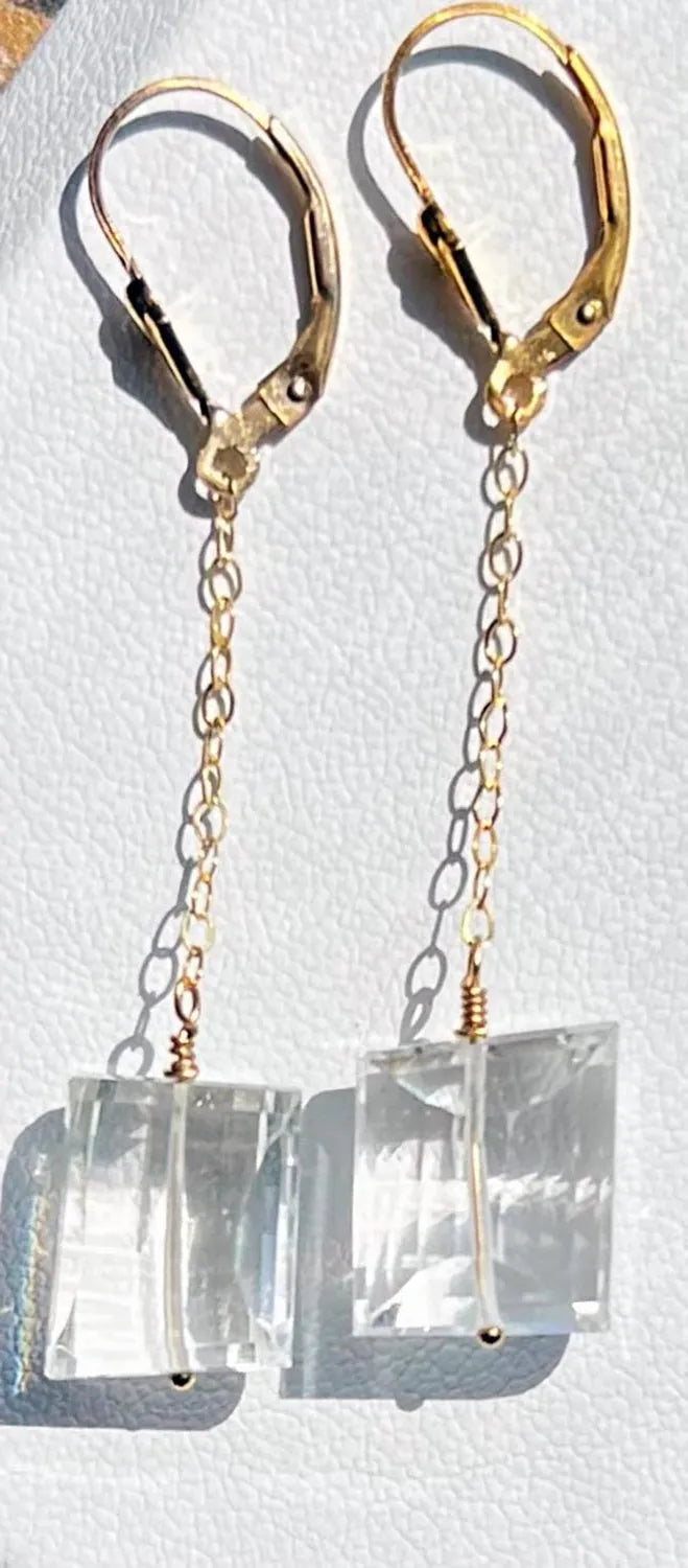 LARISSA Crystal Quartz Earrings Unique Cut Pattern