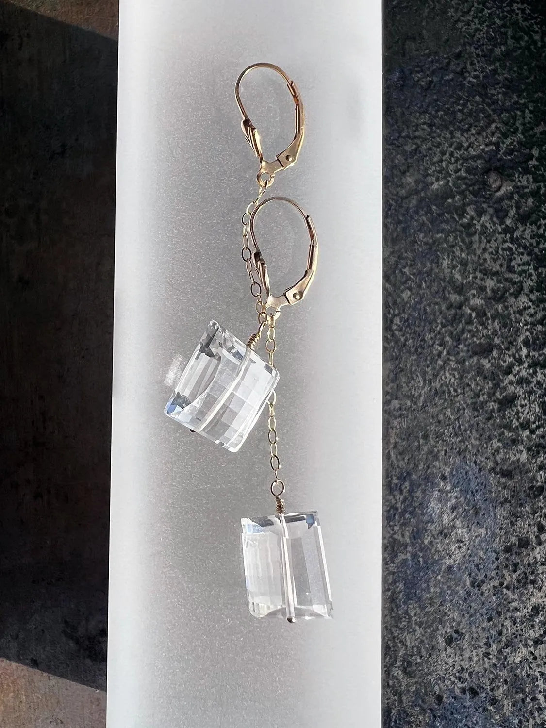 LARISSA Crystal Quartz Earrings Unique Cut Pattern