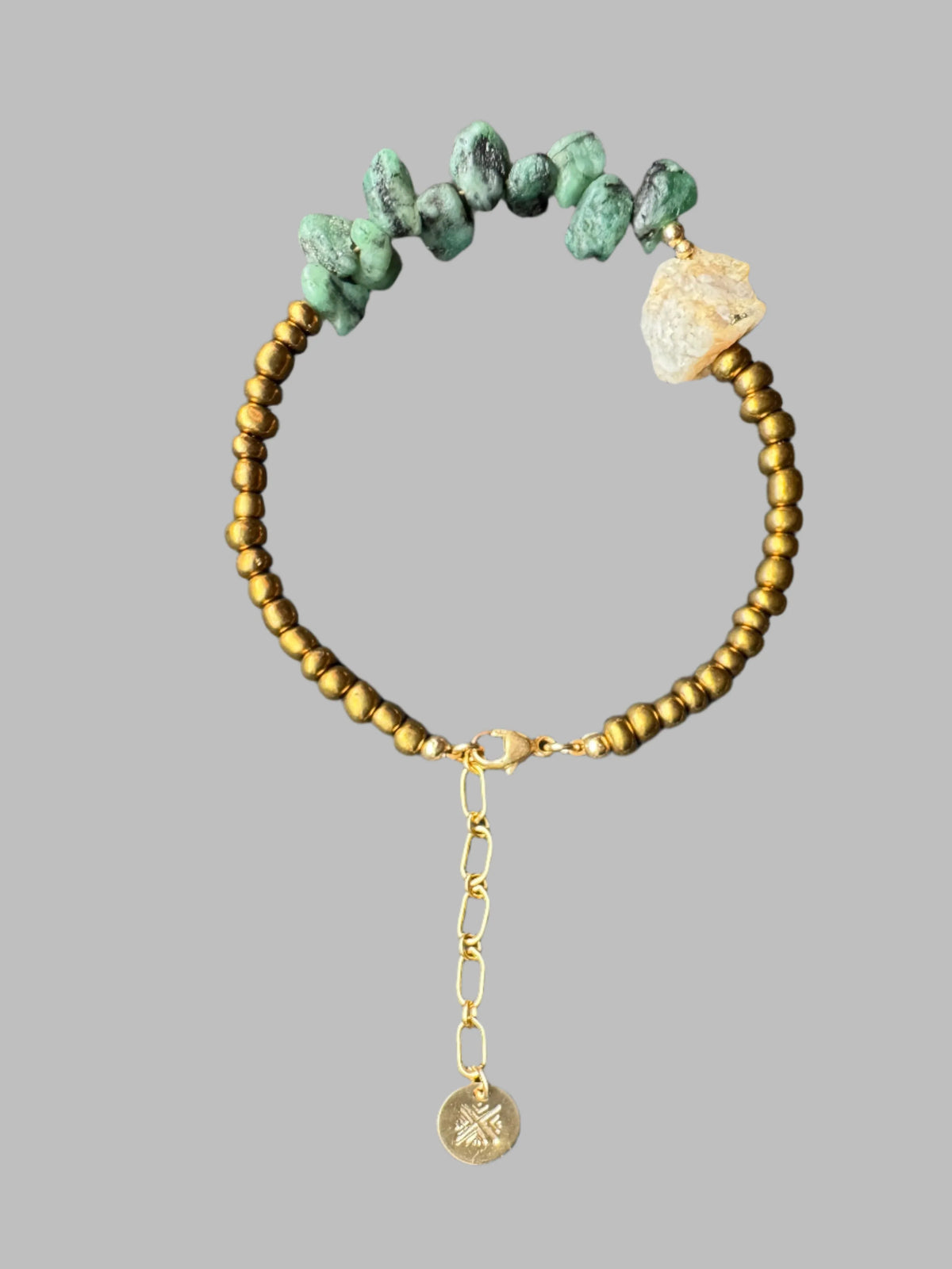 LIAM Bracelet Emerald Rare Pyrite-Quartz Bronze African Beads