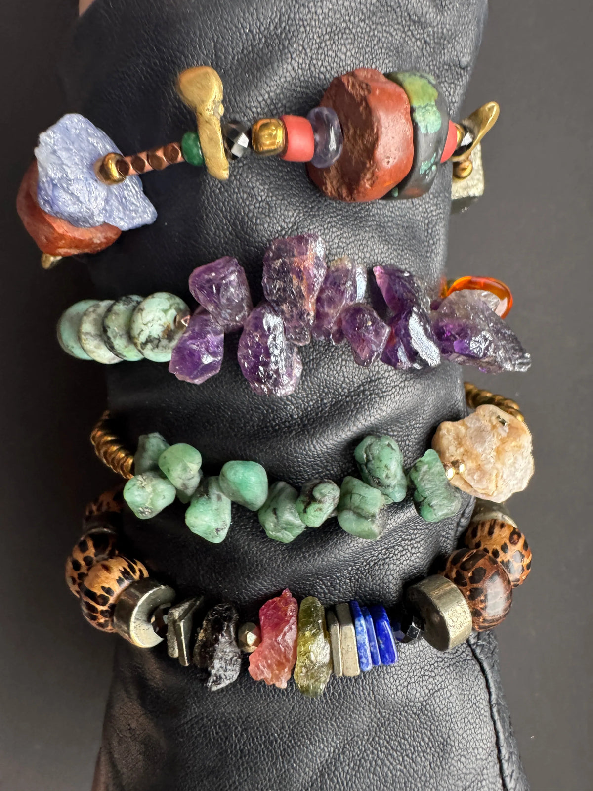 LIAM Bracelet Emerald Rare Pyrite-Quartz Bronze African Beads