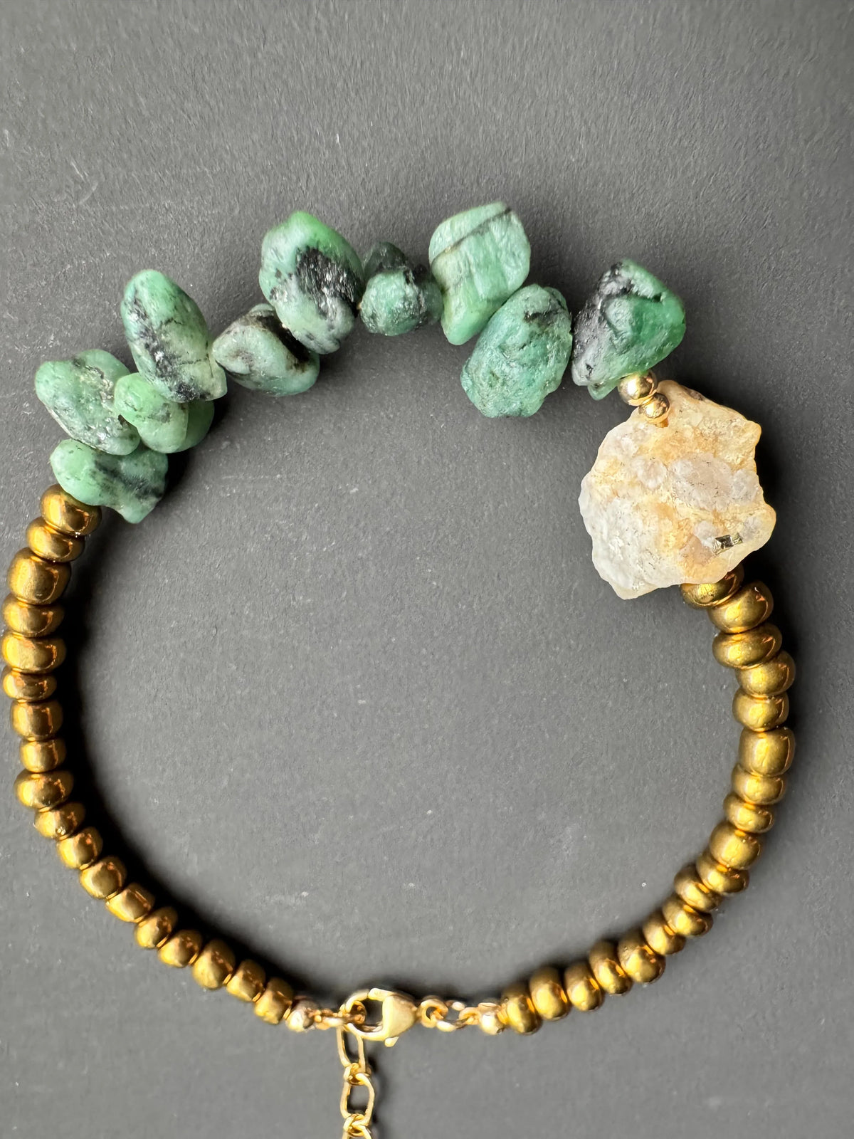 LIAM Bracelet Emerald Rare Pyrite-Quartz Bronze African Beads