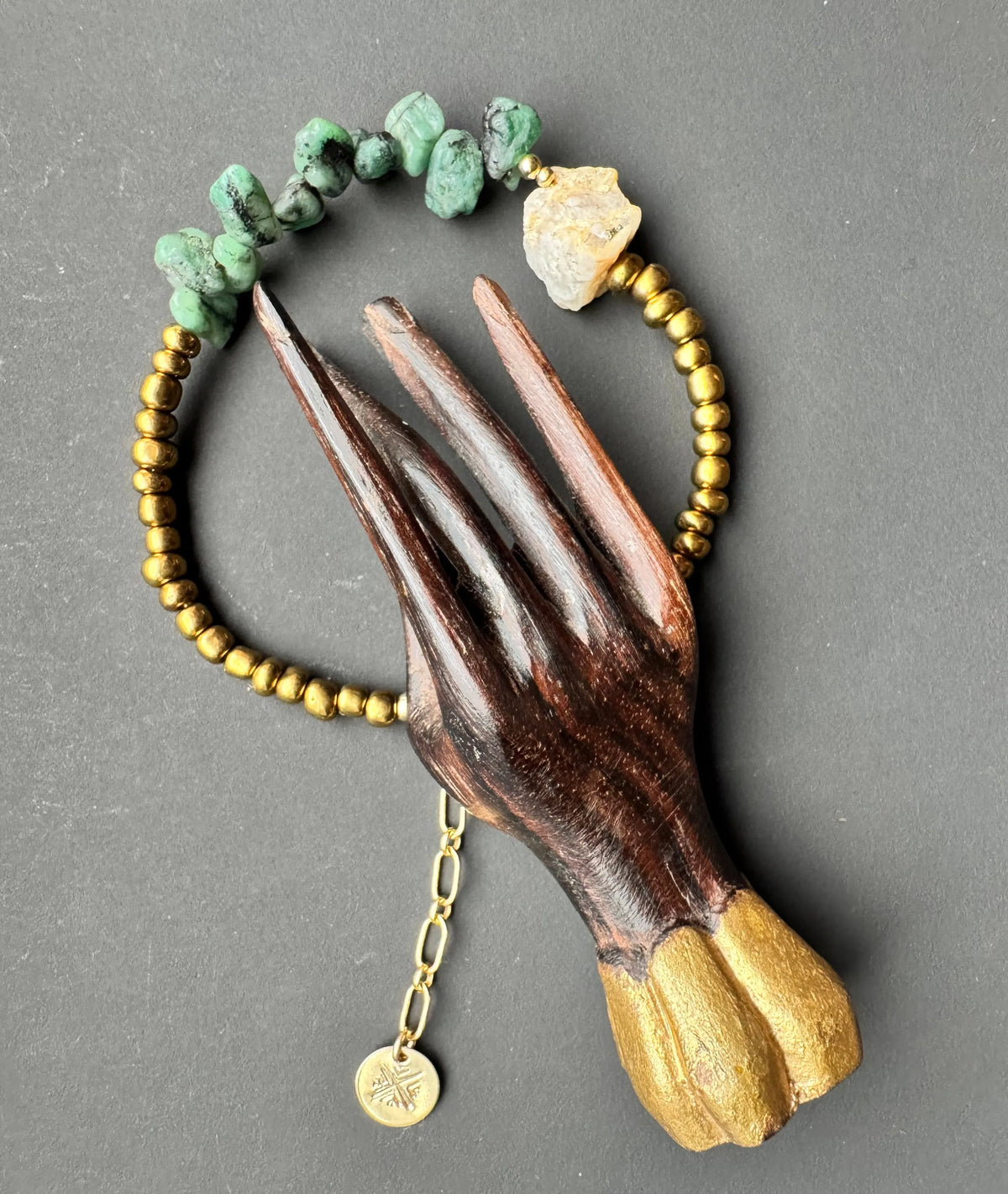 LIAM Bracelet Emerald Rare Pyrite-Quartz Bronze African Beads