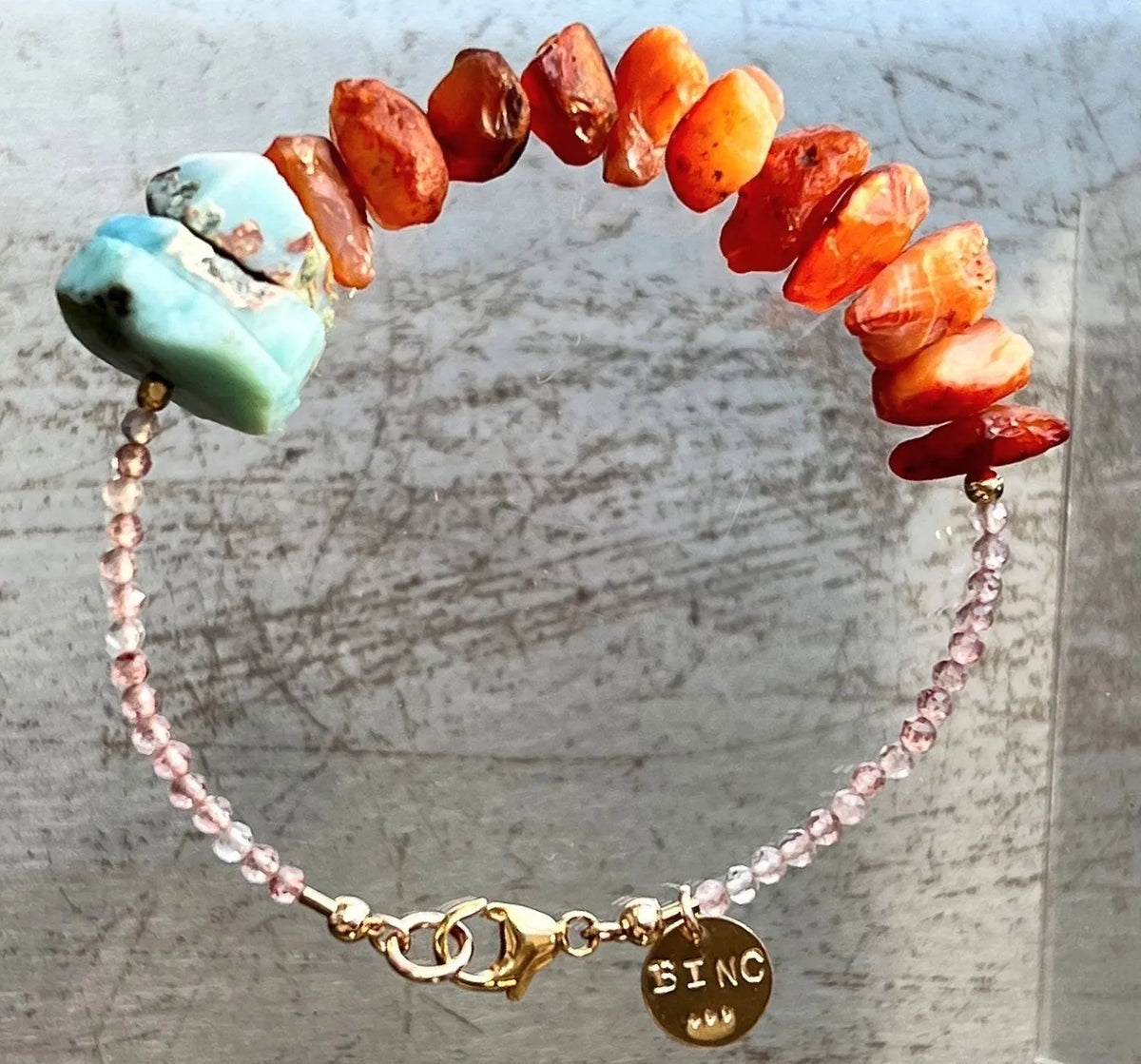 LONDON Inspired Bracelet Carnelian Blue Larimar Strawberry Rose Quartz