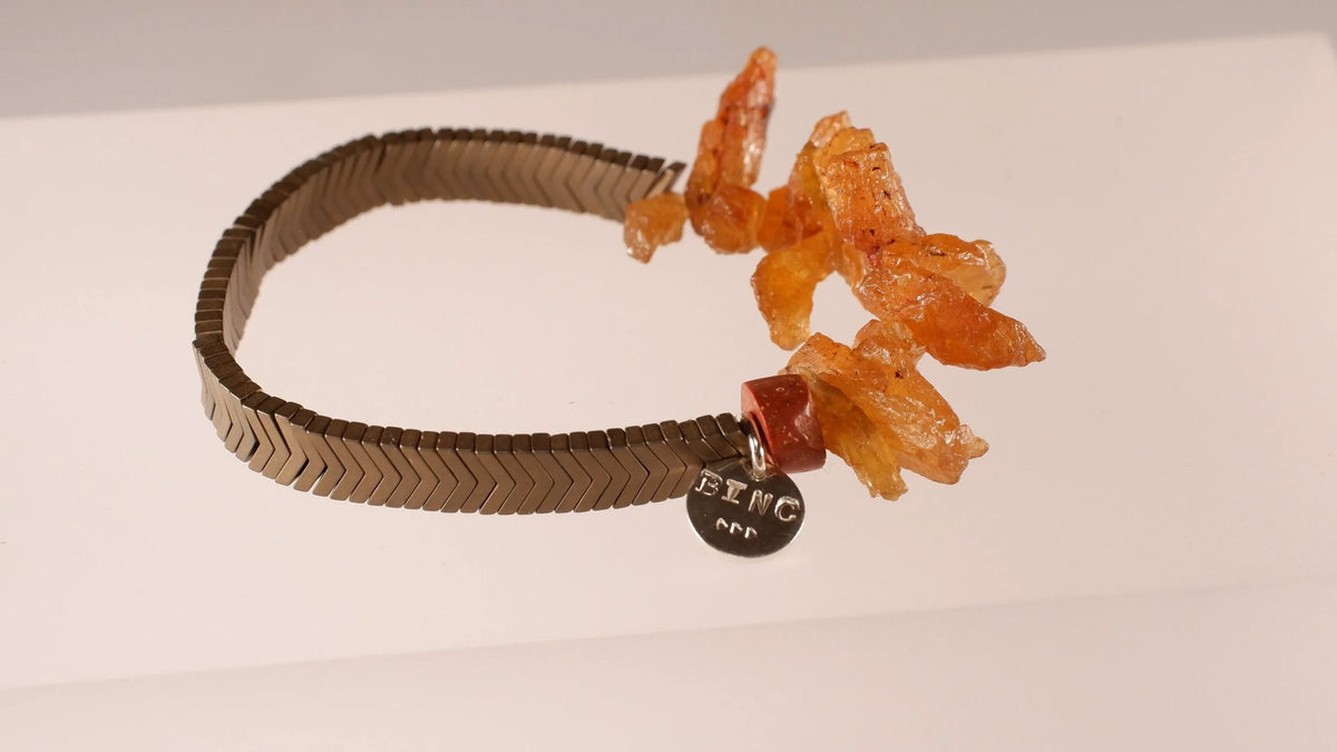 LUCHIA Bracelet Rare Petro Tourmaline Bauxite Hematite Chevron Beads