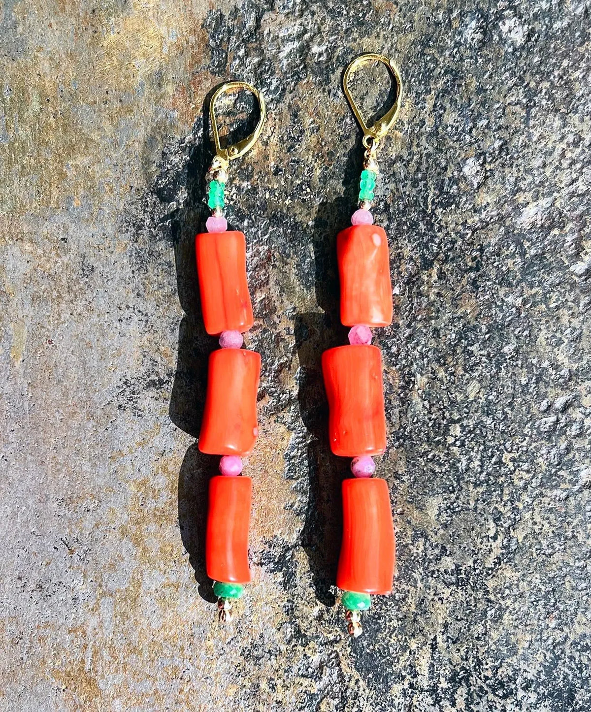 MARILYN Coral Earrings Deep Rich Red-Orange Faceted Ruby