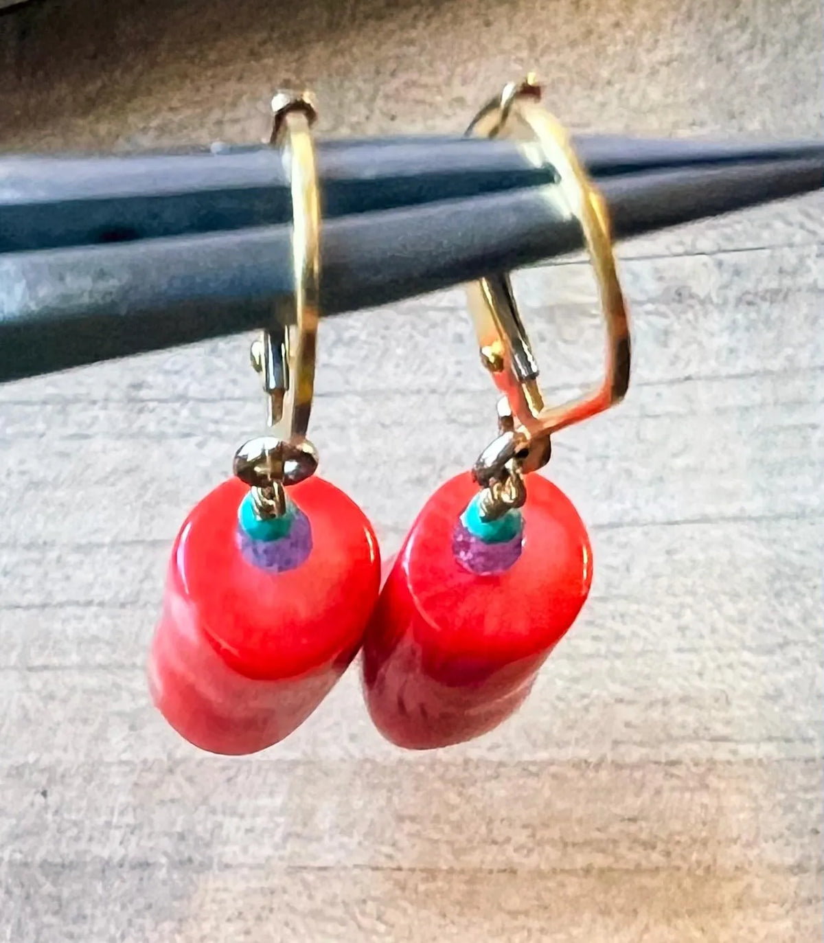 MARILYN Coral Earrings Deep Rich Red-Orange Faceted Ruby