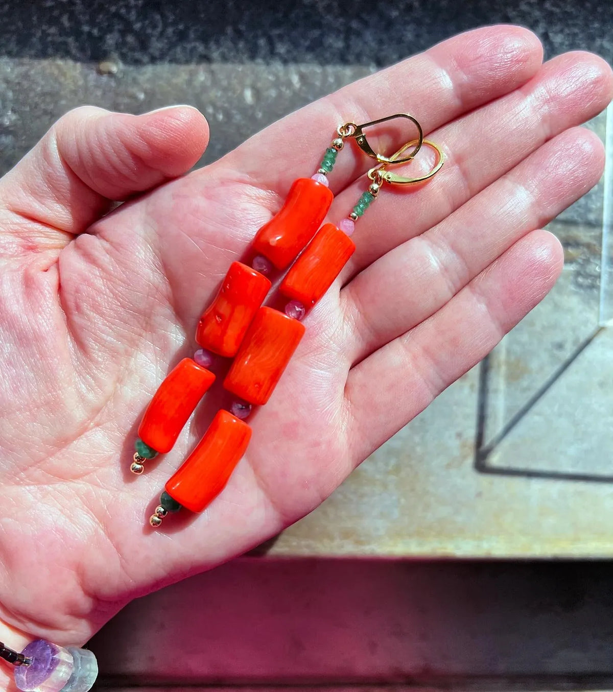 MARILYN Coral Earrings Deep Rich Red-Orange Faceted Ruby