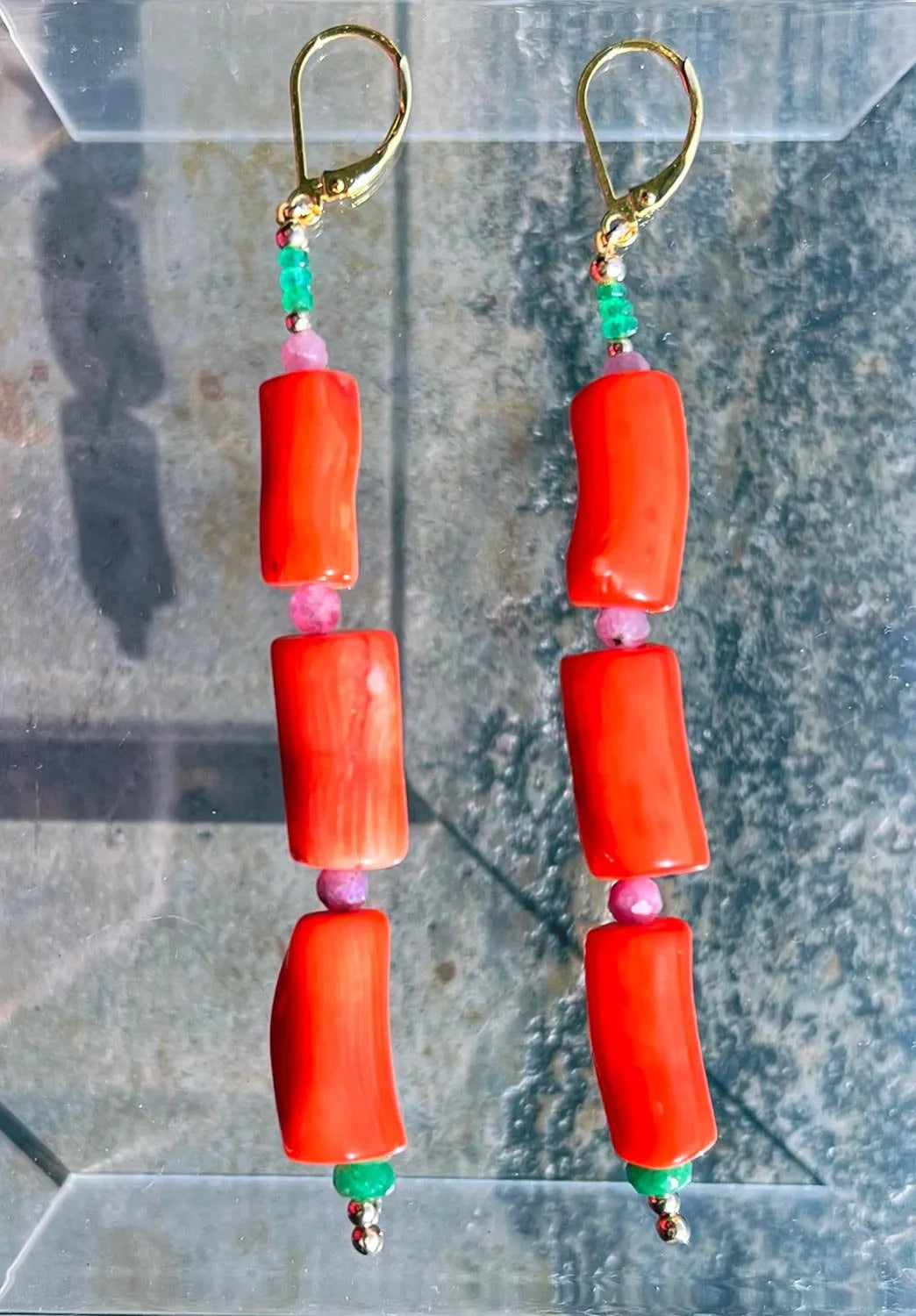 MARILYN Coral Earrings Deep Rich Red-Orange Faceted Ruby