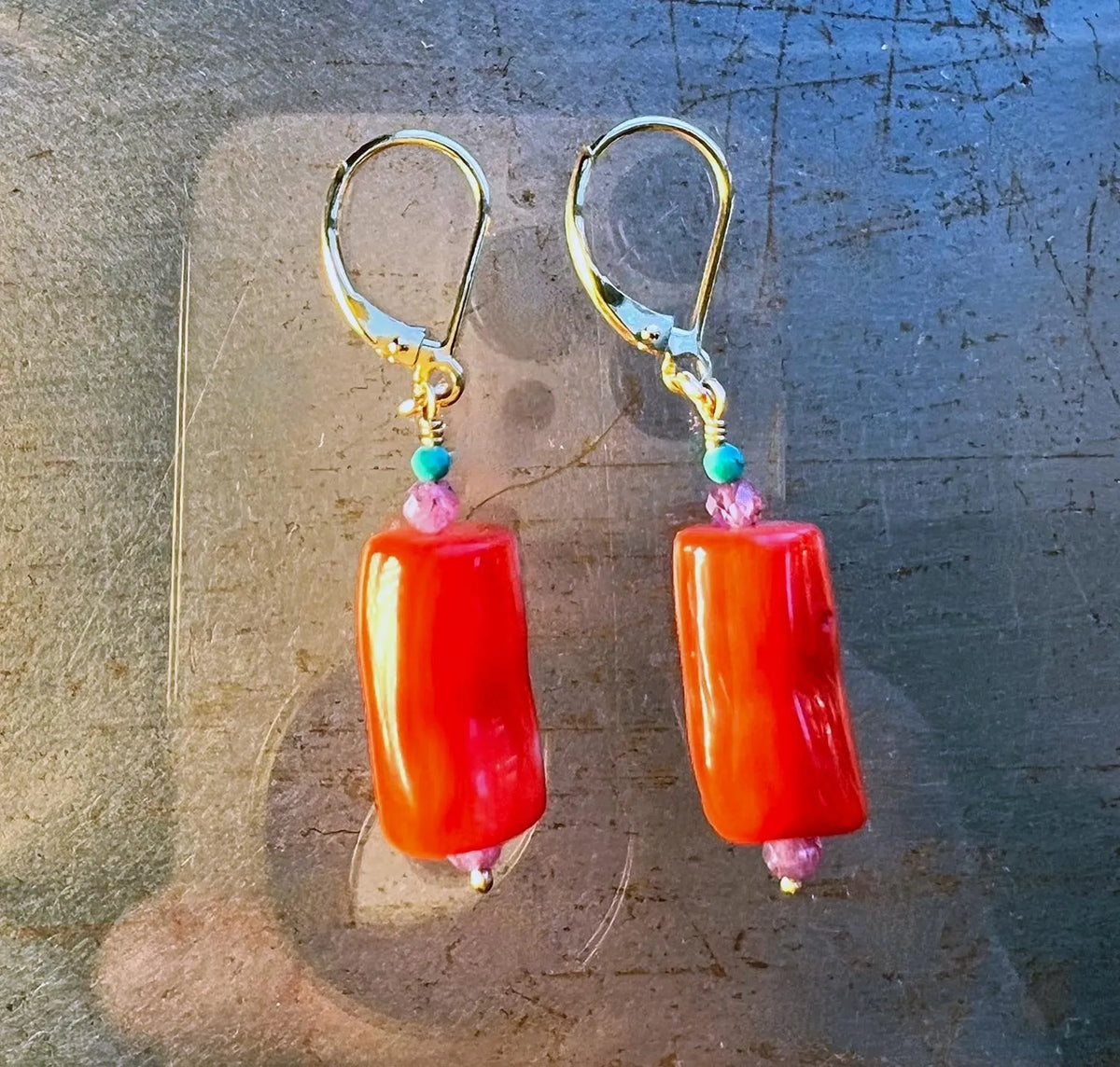 MARILYN Coral Earrings Deep Rich Red-Orange Faceted Ruby