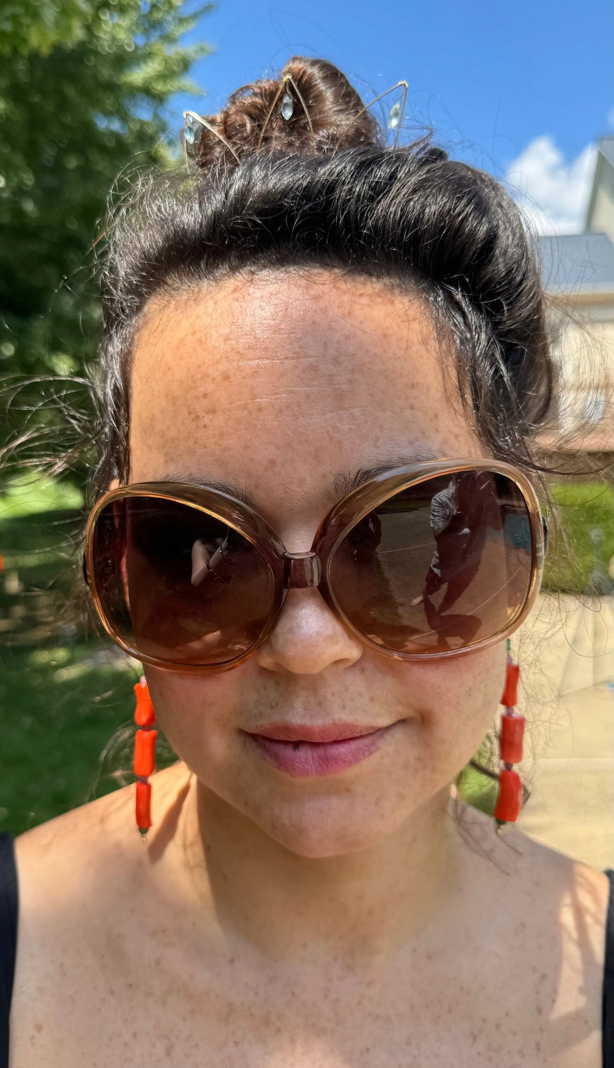 MARILYN Coral Earrings Deep Rich Red-Orange Faceted Ruby