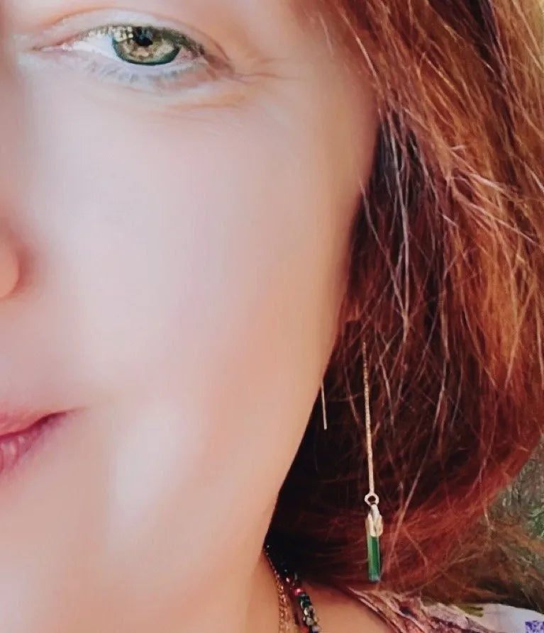 MEADOW Threader Earrings Tourmaline Crystal Gold Chain Indicolite