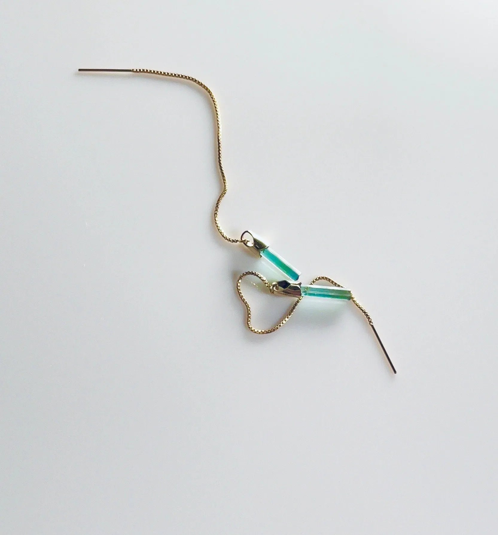 MEADOW Threader Earrings Tourmaline Crystal Gold Chain Indicolite