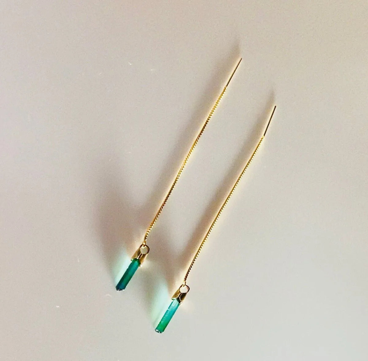 MEADOW Threader Earrings Tourmaline Crystal Gold Chain Indicolite