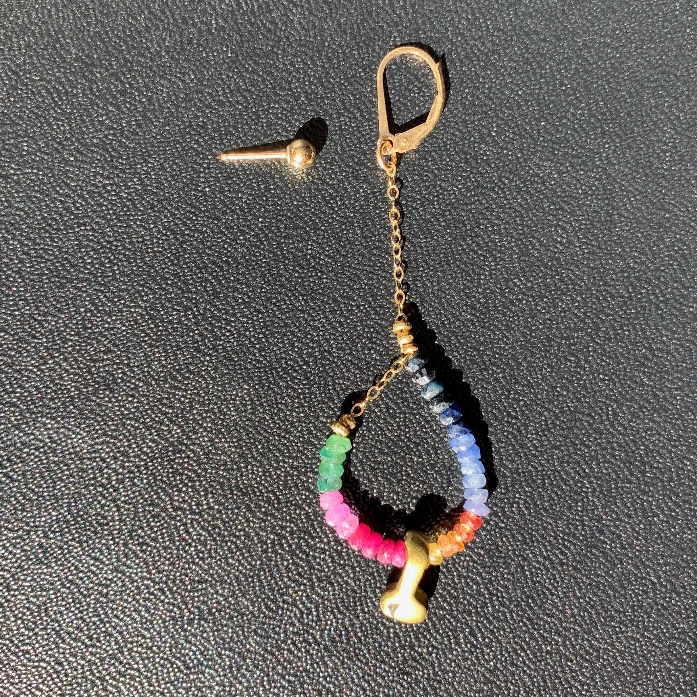 MIA Earring Sapphire Ombre Asymmetrical Nigerian Brass Tribal Charm