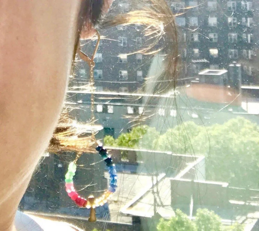 MIA Earring Sapphire Ombre Asymmetrical Nigerian Brass Tribal Charm