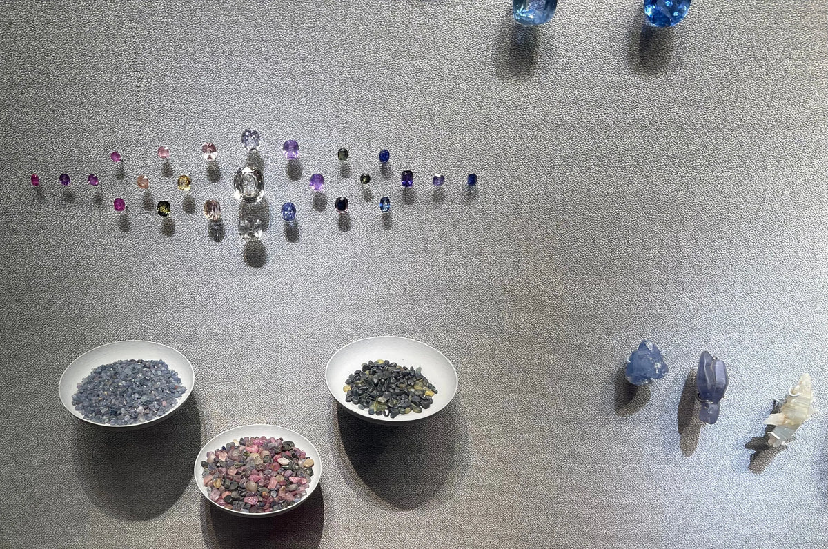 MIA Earring Sapphire Ombre Asymmetrical Nigerian Brass Tribal Charm