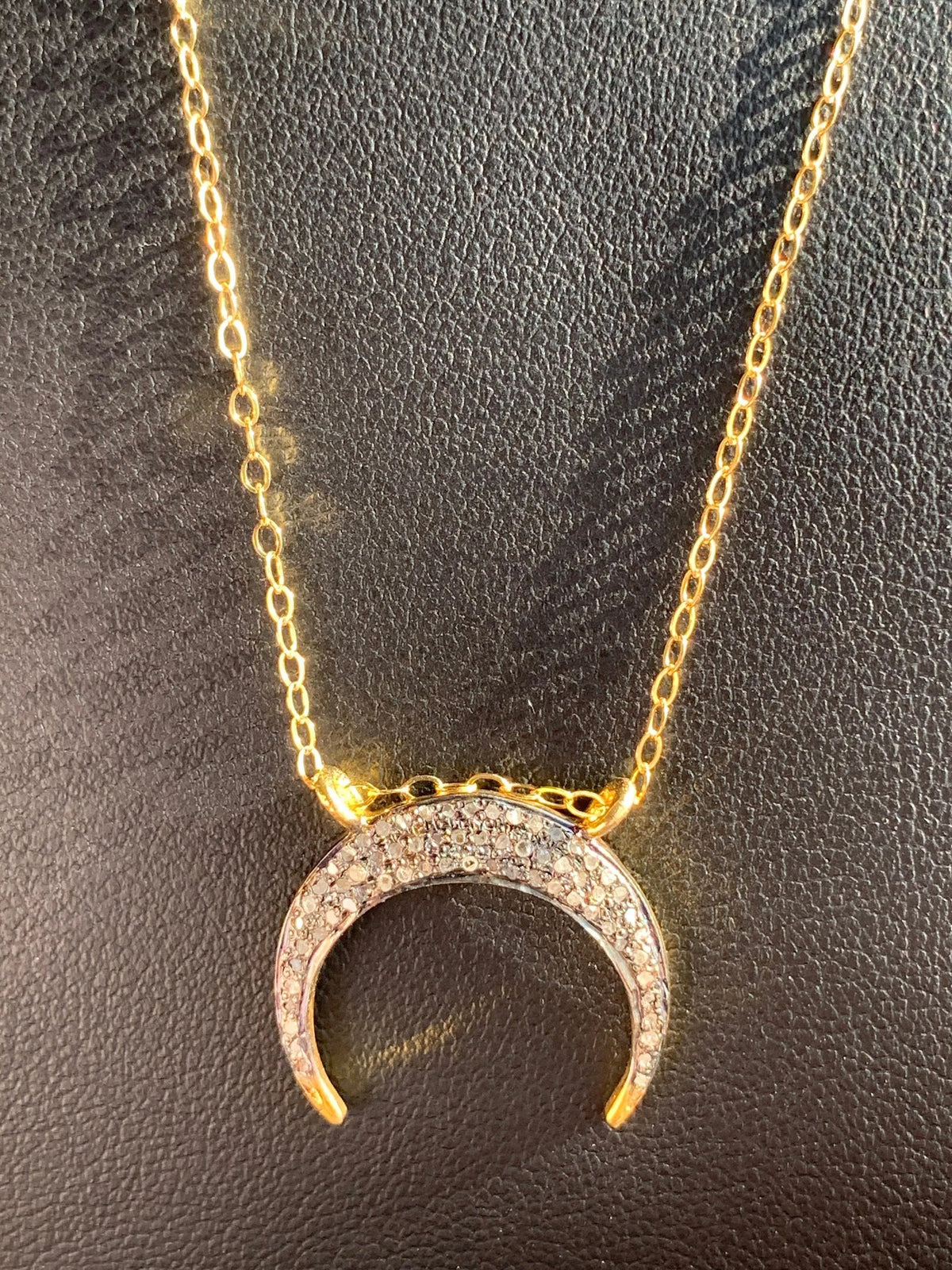 MOON Necklace Diamond Double-Horn Pendent 24K Gold Vermeil Boho