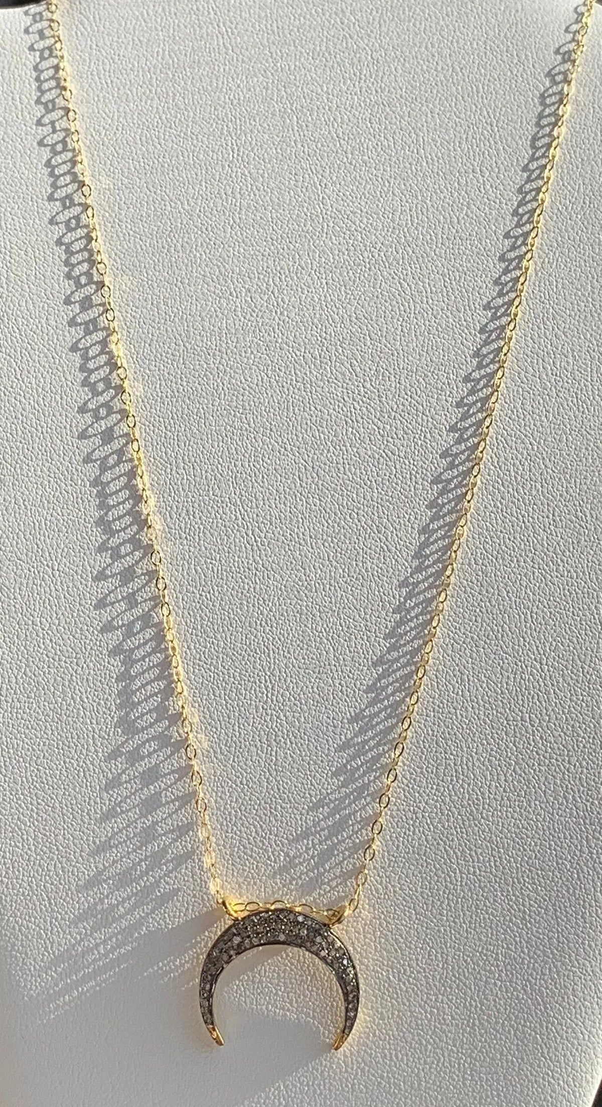 MOON Necklace Diamond Double-Horn Pendent 24K Gold Vermeil Boho