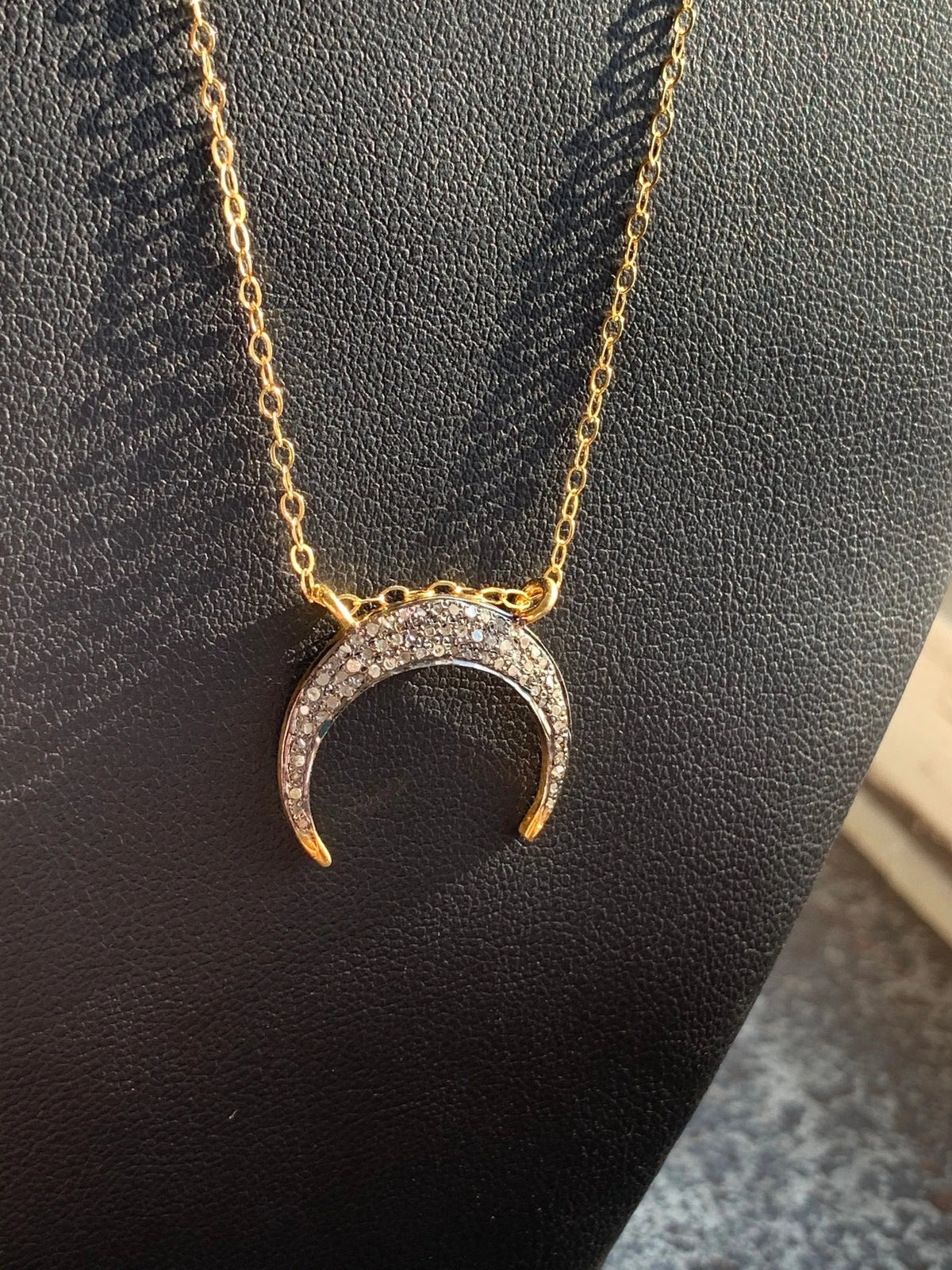 MOON Necklace Diamond Double-Horn Pendent 24K Gold Vermeil Boho