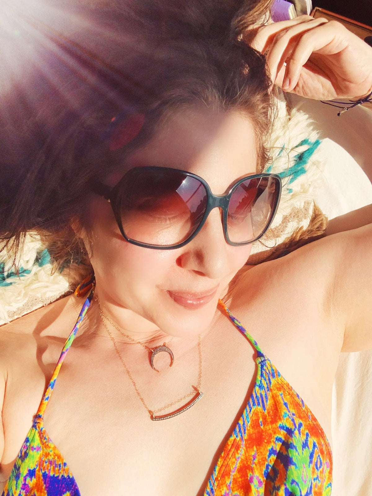 MOON Necklace Diamond Double-Horn Pendent 24K Gold Vermeil Boho