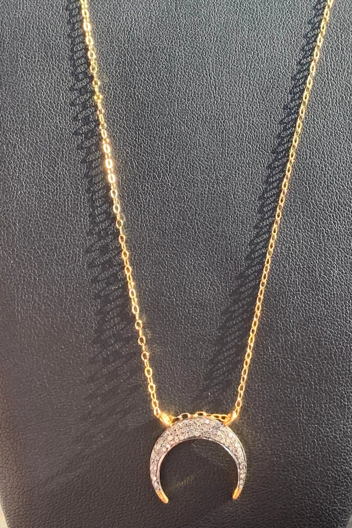 MOON Necklace Diamond Double-Horn Pendent 24K Gold Vermeil Boho