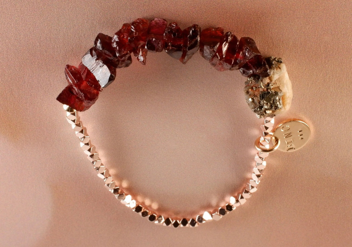 Miss SCARLET Bracelet Raw Garnet Crystals Pyrite-Quartz Handmade