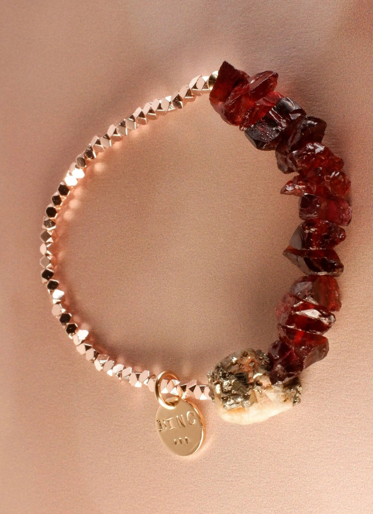 Miss SCARLET Bracelet Raw Garnet Crystals Pyrite-Quartz Handmade