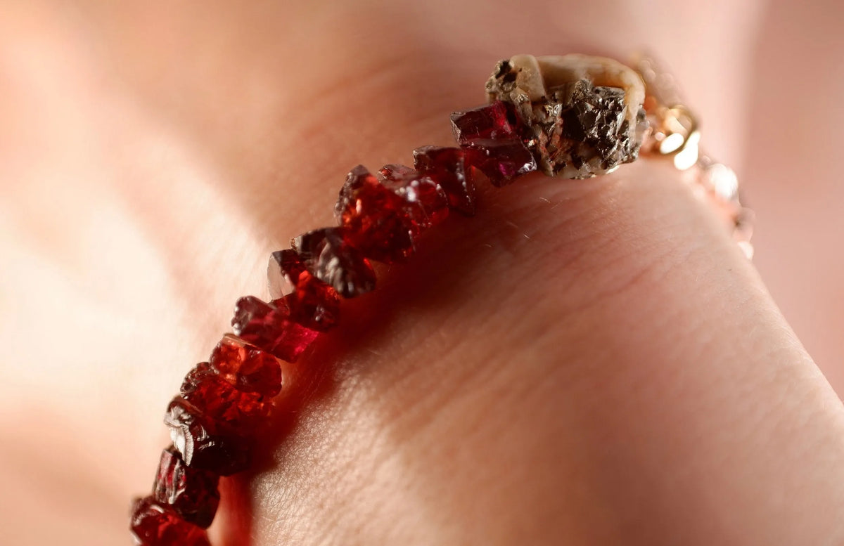 Miss SCARLET Bracelet Raw Garnet Crystals Pyrite-Quartz Handmade