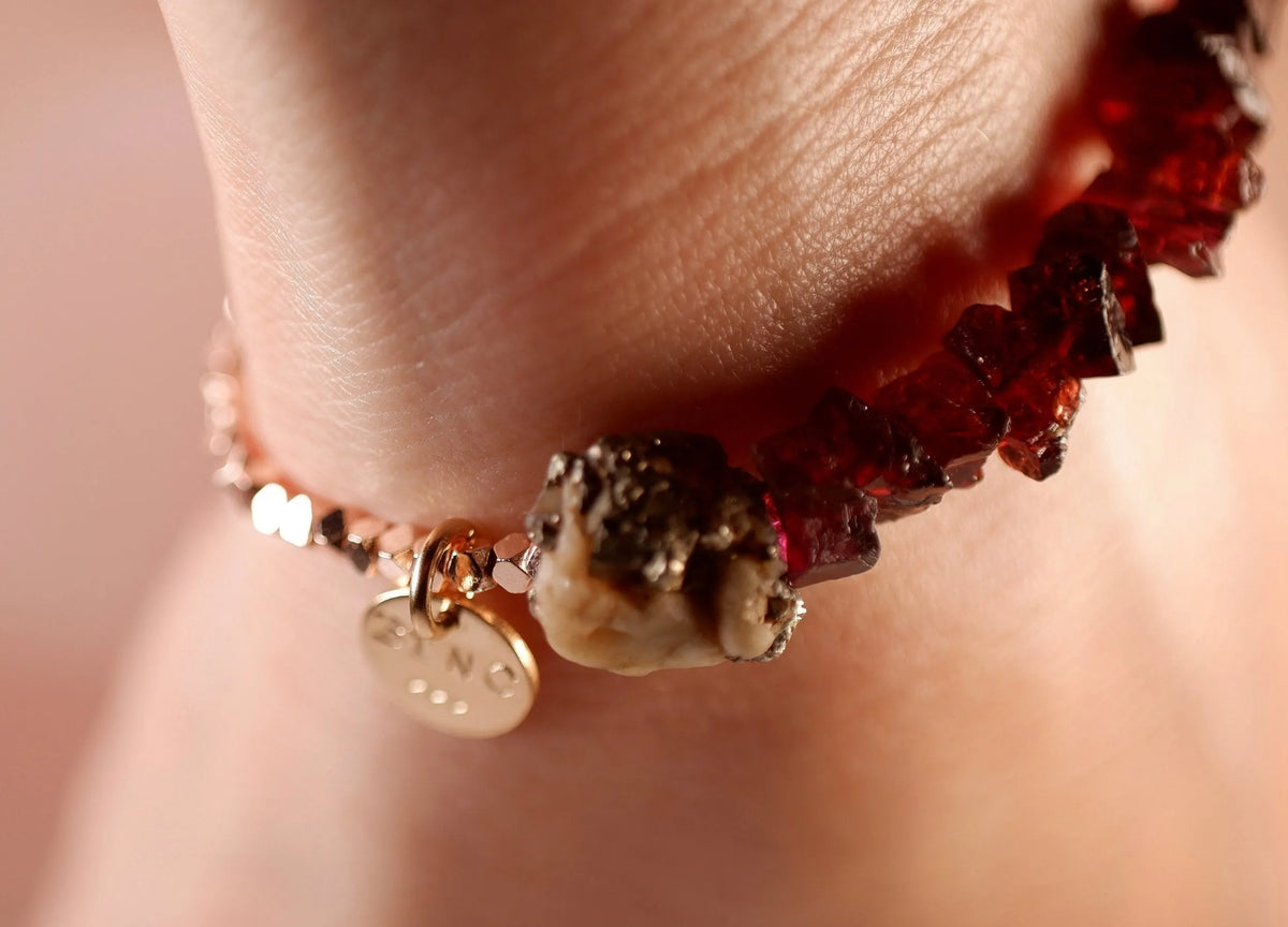 Miss SCARLET Bracelet Raw Garnet Crystals Pyrite-Quartz Handmade