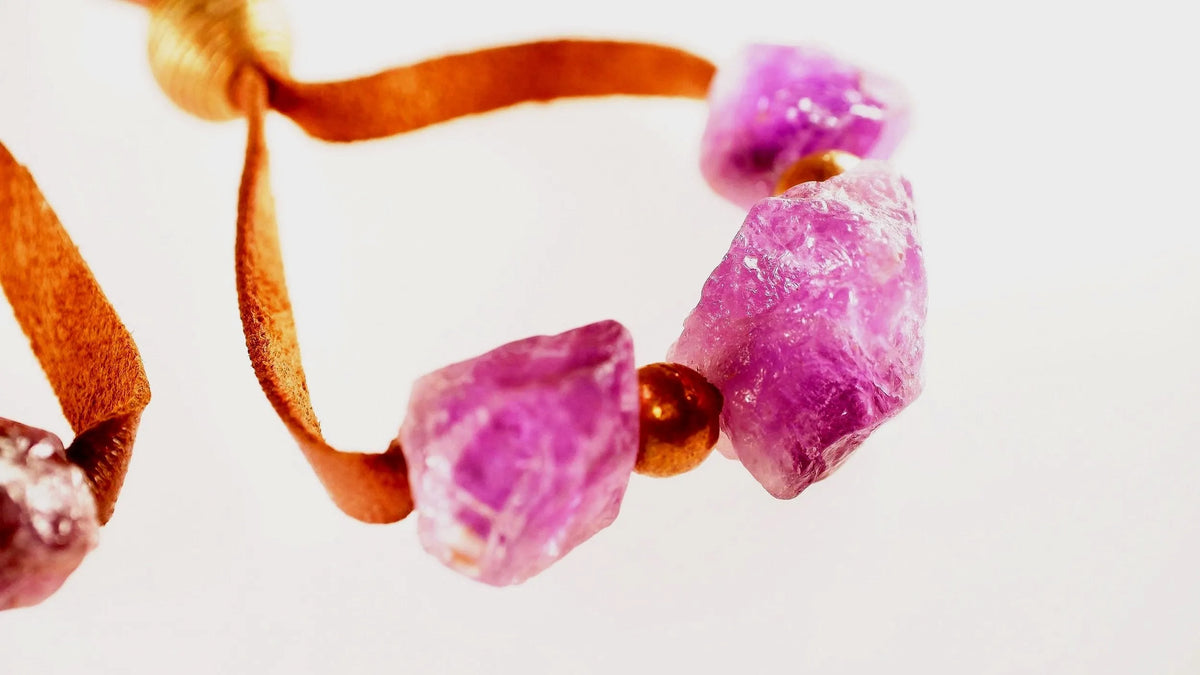 PEBBLES Raw Amethyst Bracelet 80-130 Carats Crystals Brass Copper