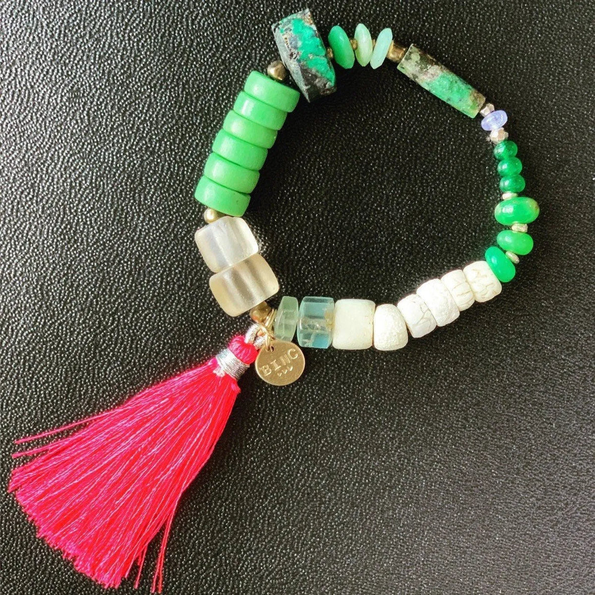 PEITY Bracelet Silk Tassels Fine Gems Crystals Antique Tribe Beads