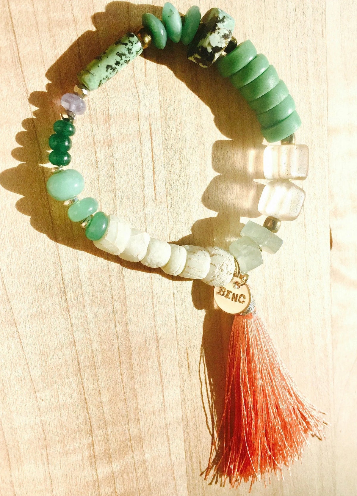 PEITY Bracelet Silk Tassels Fine Gems Crystals Antique Tribe Beads