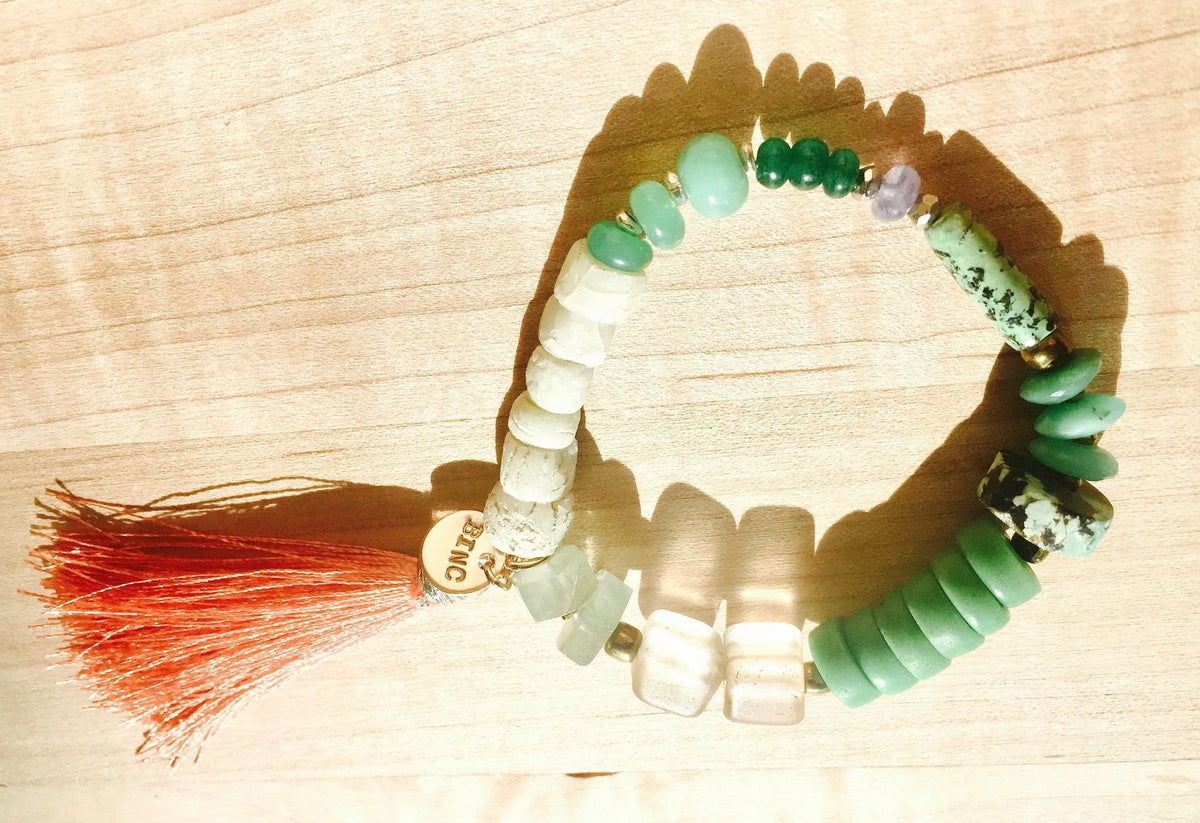 PEITY Bracelet Silk Tassels Fine Gems Crystals Antique Tribe Beads