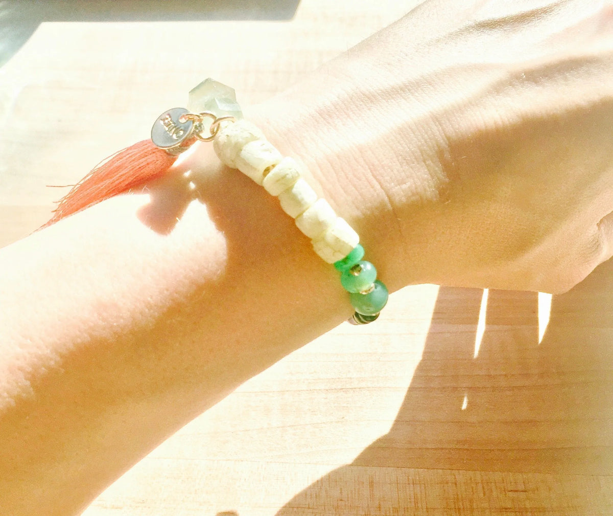 PEITY Bracelet Silk Tassels Fine Gems Crystals Antique Tribe Beads