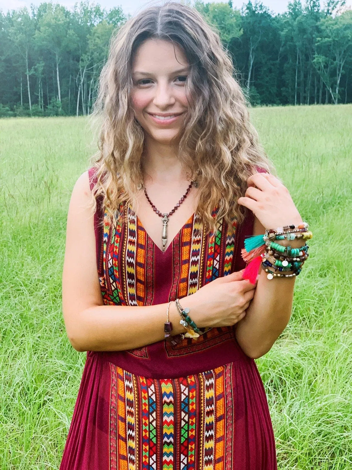 PEITY Bracelet Silk Tassels Fine Gems Crystals Antique Tribe Beads