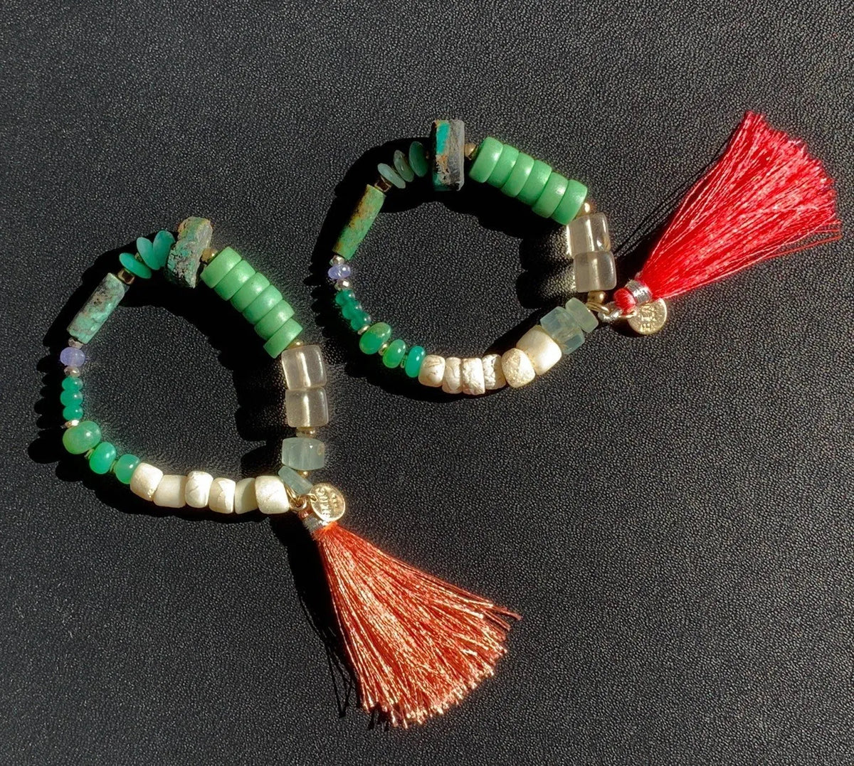 PEITY Bracelet Silk Tassels Fine Gems Crystals Antique Tribe Beads