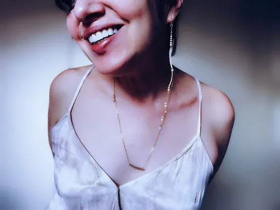 PENELOPE Earrings 14K Gold Chain Charm Petite Pearls Cottagecore